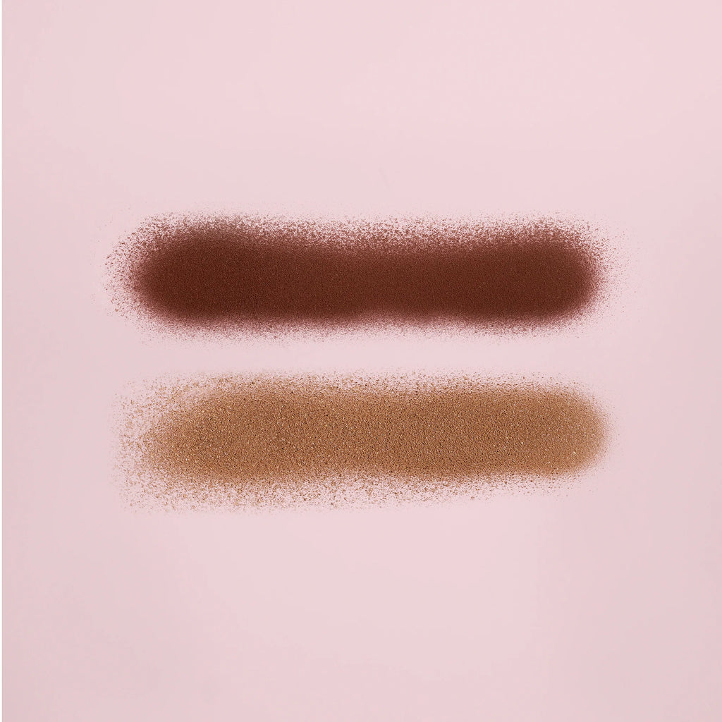 Two brown swatches on a pink background